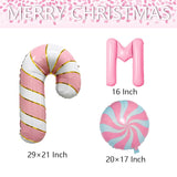 Christmas Balloons Pink Candy Cane Balloon Lollipop Pink Merry Christmas Balloon Candy Balloons For Xmax Party Decorations Xmas New Year Themed Party Supplies Sets-19 Pcs