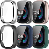 Case Cover Compatible With Fitbit Versa 4/Sense 2 Screen Protector Tempered Glass All-Around Hard Pc Smartwatch Accessory Protective Cases For Versa 4/Sense 2, All 6 Packs