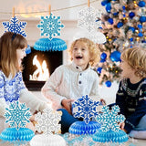 Winter Wonderland Party Decorations Honeycomb Centerpieces, 12Pcs Snowflake Decorations for Table with Snowflake Confetti, Winter Table Decorations for Holiday Birthday Baby Shower Party Supplies