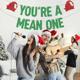 Green Glitter You'Re A Mean One Banner, Merry Christmas/Happy 1St Birthday, Grinch Christmas Themed Baby'S 1St Birthday Baby Shower Party Decorations Supplies