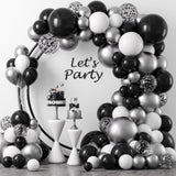 124pcs Black & Silver Balloon Garland Kit – NYE 2025, Graduation, Wedding and Party Decor