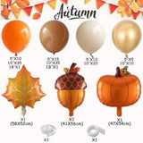 145PCS Fall Thanksgiving Balloon Arch Kit with Orange Brown White Balloons