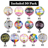 50 Pieces Happy Birthday Party Aluminum Foil Balloons 18" Foil Mylar Helium Balloon Round Inflatable Balloons For Birthday Parties Baby Shower Decorations Supplies