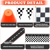 Race Car Party Decorations, 61 Pcs Set-12 Traffic Cones And 24 Racing Checkered Flags, 6.5Ft Racetrack Floor Runner And 9.8Ft Checkered Race Track Banner, Tablecloth, Balloons And Ribbons
