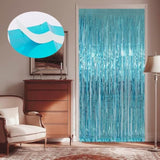 Light Blue Tinsel Fringe Curtain Backdrop 2-Pack for Party Decorations 3.3x6.6Ft