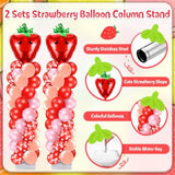 2 Set Strawberry Party Balloon Column Stand Kit Strawberry Red And Pink Foil Balloons Arch Garland Kit For Berry Sweet First Theme Baby Shower Birthday Party Decorations