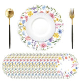 50 Pcs Spring Flowers Paper Placemats,13.4 Inch Wildflower Butterfly Disposable Scalloped Place Mats Spring Summer Round Table Mats For Birthday Wedding Banquet Bridal Shower Party Supplies