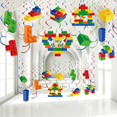51 Pieces Building Block Party Decorations - Colorful Hanging Swirls for Birthday