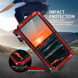 Compatible With Samsung S22 Ultra Metal Case With Screen Protector Camera Protector Military Rugged Heavy Duty Shockproof Case With Stand Full Cover Tough Case For Samsung S22 Ultra (Red)