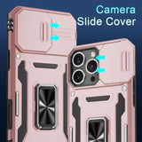 Case For Iphone 16 Pro Max With Slide Camera Cover+Screen Protector (1 Pack), Rotated Ring Kickstand Military Grade Shockproof Protective Cover-Rose Gold