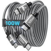 Usb C To Usb C 100W 5A Fast Charging Cable (6Ft, 2Pack) Usbc To Usbc Cable Nylon Braided Type C To Type C Charger Cord For Iphone 16 15, Samsung Galaxy S24 S23 S22,Pixel 8 7 6