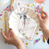 40Pieces 80Th Falulous Paper Napkin - Rose Gold Party Supplies Disposable Rose Gold Floral Theme Napkins For Women 80Th Birthday,Anniversary Wedding Party Favors