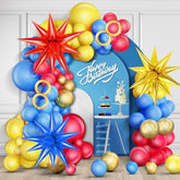 Red Blue Yellow Balloon Arch Kit, Balloons Garland Kit With Explosion Star Foil Balloons For Cartoon Hedgehog Carnival Circus Theme Birthday Party Baby Shower Decorations