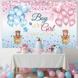 Boy or Girl Gender Reveal Backdrop – Pink & Blue Bear Gender Reveal Decoration Banner with Hot Air Balloons Girls & Boys Baby Shower Yard Sign Photo Booth Backdrop for Gender Reveal Party 71"x43"