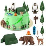 12 Pcs Camping Cake Decorations Set With Mini Tent, Campfire, Tree, Camp Sign, Safari Animals Camping Cake Toppers For Kids Adults Forest Themed Birthday Party Supplies