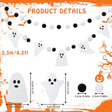 3Pcs 8.2ft Halloween Ghost Pom Pom Ball Garlands Felt Banner Indoor Outdoor Decor