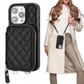 Crossbody Wallet Case For Iphone 15 Pro, Rfid Blocking Pu Leather Zipper Handbag Purse Flip Cover, Kickstand Folio Case With Card Slots Holder Wrist Strap Lanyard 5G 6.1 Inch (Black)