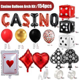 Casino Balloon Arch Kit – 154Pcs Casino Theme Party Decorations With Red Black Gold Balloons, Dice & Poker Foil Balloons For Vegas Night, Poker Party, Casino Birthday Or Bachelorette Decorations