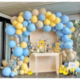 Pastel Blue Yellow Balloon Arch Kit Double Stuffed Light Yellow Baby Blue White Sand Matte Balloon Garland For Baby Shower Bear Birthday Bridal To Bee Summer Party Decoration