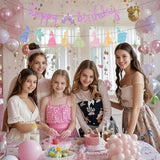 Princess Birthday Banner, Pink Glitter Garland for Girls Coquette Party Decor