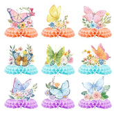 9Pcs Spring Honeycomb Table Centerpieces, Butterfly & Flower Design Honeycomb Center Pieces For Birthday Baby Shower Party Favors & Table Decor Supplies