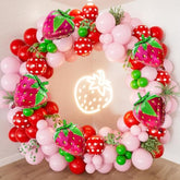 Strawberry Balloon Arch Kit 130 Pcs Red, Pink & Green Balloons for Berry First Birthday