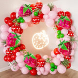 Strawberry Balloon Arch Kit 130 Pcs Red, Pink & Green Balloons for Berry First Birthday