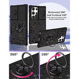 (2In1 For Samsung Galaxy S23 Ultra Case Black Butterfly For Women Girls Girly Phone Cover Cute Butterflies Design With Slide Camera Cover+Ring Holder Fashion Cases For S23 Ultra 5G 2023 6.8''