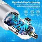 Apple MFi iPhone 16 Fast Car Charger 4.8A Dual USB with 2 USB-C Cables