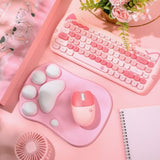 Cute Cat Keyboard And Mouse Combo, Usb Wireless With Cat Paw Mouse Pad, Silent 84 Keys 2.4 Ghz Compatible With Notebook Pc