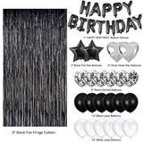Birthday Party Decorations Happy Birthday Balloons Banner With Black And White Balloons Set, Black Foil Fringe Curtain For Men Women Adults Birthday Party (Black?