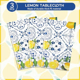 3 Pcs Lemon Tablecloth Disposable Blue Tile Plastic Table Covers Lemon Decor For Baby Shower Italian Themed Party Decorations Supplies 54 X 108 Inch