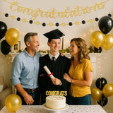 Gold Congratulations Banner – Pre-Strung Glitter Graduation Decorations For Party, Promotion, Wedding, Retirement, Or Work Celebration – Reusable Congrats Sign For Backdrop Or Fireplace