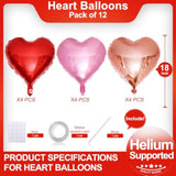 Red Heart Shaped Balloons Pack Of 12,18 Inch Love Valentine Balloons Heart Romantic Balloons For Valentines Day Propose Marriage Wedding Bridal Shower Engagement Party Decorations