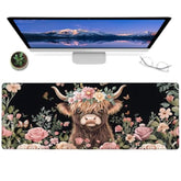 Highland Cow Gaming Mouse Pad,12X31.5In Non-Slip Rubber Farmhouse Cattle Desk Mat,Large Extended Mousepad For Office Home Laptop,Mice Pads Gifts,Game Lover Deskmat Decor (Bull And Floral)