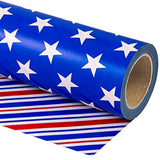 Reversible 4Th Of July Wrapping Paper - Mini Roll - 17 Inch X 33 Feet - Blue Red White Stripe And Star Design, Perfect For Memorial Day, Holiday, Party