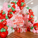 All-In-1 Strawberry Balloon Arch Kit & Garland With Bonus Strawberry – Small And Large Red Pink Green Strawberry Balloons – Strawberry Shortcake Party Decorations Supplies For Birthday & Baby Shower