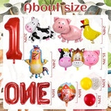 Farm Birthday Party Supplies 1 Year Old Farm Balloons Set Includes Round Farm Animal Letter Number 1 Foil Latex Balloons, Suitable For Farm Birthday Party