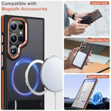 Case For Samsung Galaxy S24 Ultra With Kickstand, Compatible With Magsafe, Anti-Slip Galaxy S24 Ultra Case, 3-Modes Stand Military-Grade Protection, S24 Ultra Magnetic Cover (Black/Orange)