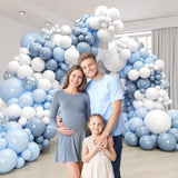 134pcs Blue & White Balloon Arch Kit with Dusty Blue Confetti for Parties
