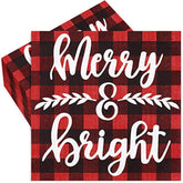 80 Pack Christmas Napkins 6.5 X 6.5 Inch Classic Buffalo Plaid Disposable Napkins Red Black Merry Christmas Dinner Napkins Holiday Paper Napkins For Xmas Winter Birthday Party Decoration
