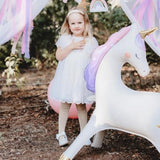 Giant Standing Unicorn Balloon 37.5X34 Inch, Stylish White Self-Standing Unicorn Foil Balloons 3D Rainbow Party Supplies Girl Birthday Baby Shower Decorations