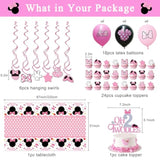 Pink Mouse 2Nd Birthday Party Supplies, Oh Twodles Girl Second Party Decorations Includes Happy Birthday Banner, Hanging Swirls, Tablecloth, Cake Cupcake Toppers, Bow Foil Balloon, Latex Balloons