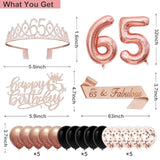 65Th Birthday Decorations For Women,32Pcs 65Th Birthday Party Decorations,Including Backdrop, Crown, Sash, Banner, Hanging Swirl,Cake Topper,Balloons,Paper Fans,Anniversary Card And Paper Fans