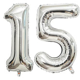 40 Inch Silver 15 Number Balloons Giant 15 Or 51 Balloons Silver Birthday 15 Balloons 15Th Birthday Anniversary Party Decorations Supplies
