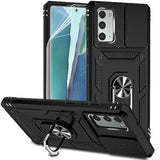 For Samsung Galaxy Note 20 Case With Camera Lens Cover Hd Screen Protector, Military-Grade Drop Tested Magnetic Ring Holder Kickstand Protective Phone Case For Samsung Galaxy Note 20 5G (Black)