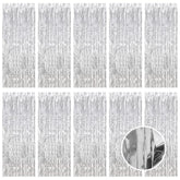 10 Pack Silver Foil Curtain Backdrop 3.2Ft X 9.8Ft Metallic Tinsel Foil Fringe Curtains Streamer Photo Booth Backdrop For Birthday Party Engagement Bachelorette Party Decorations (Silver)