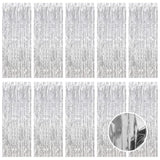 10 Pack Silver Foil Curtain Backdrop 3.2Ft X 9.8Ft Metallic Tinsel Foil Fringe Curtains Streamer Photo Booth Backdrop For Birthday Party Engagement Bachelorette Party Decorations (Silver)