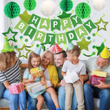 Birthday Decorations, Happy Birthday Banner With Honeycomb Balls, Stars Hanging Swirls Streamers, Circle Dots Garland, Happy Birthday Party Decorations For Women Men Boys Girls (Green)