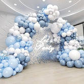 134pcs Blue & White Balloon Arch Kit with Dusty Blue Confetti for Parties